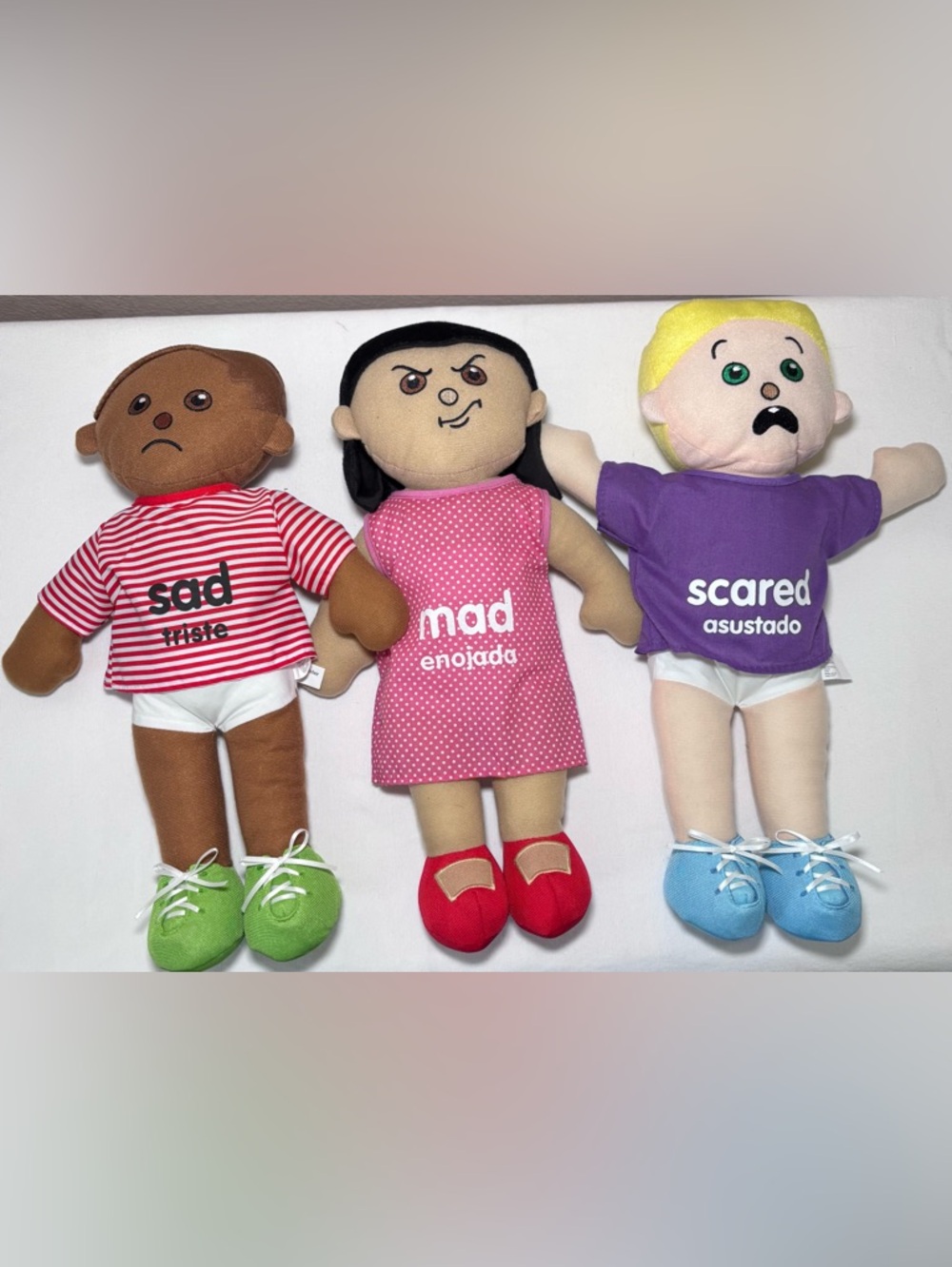 Excellerations Emotion Bilingual 18" Stuffed Dolls for Classroom and Therapy
